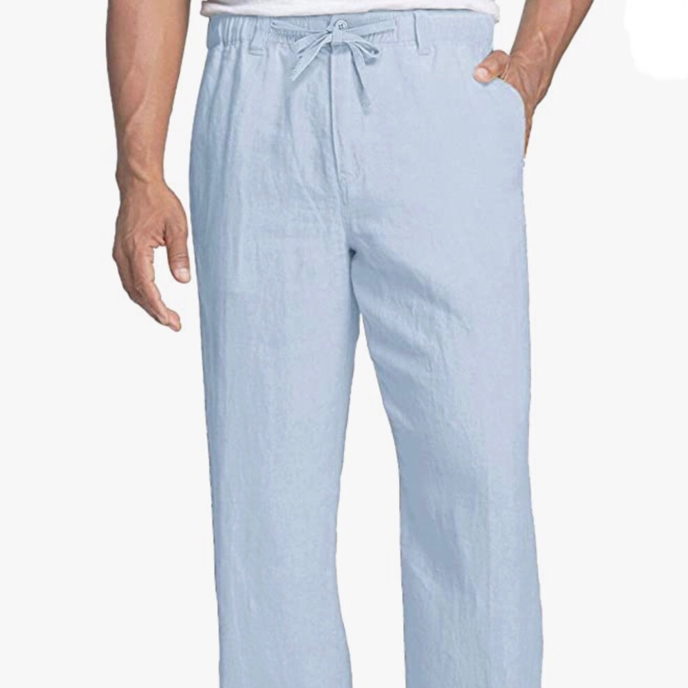 COOFANDY Men’s Large Linen Pants Casual Vacation Golf Beach Elastic & Zipper
